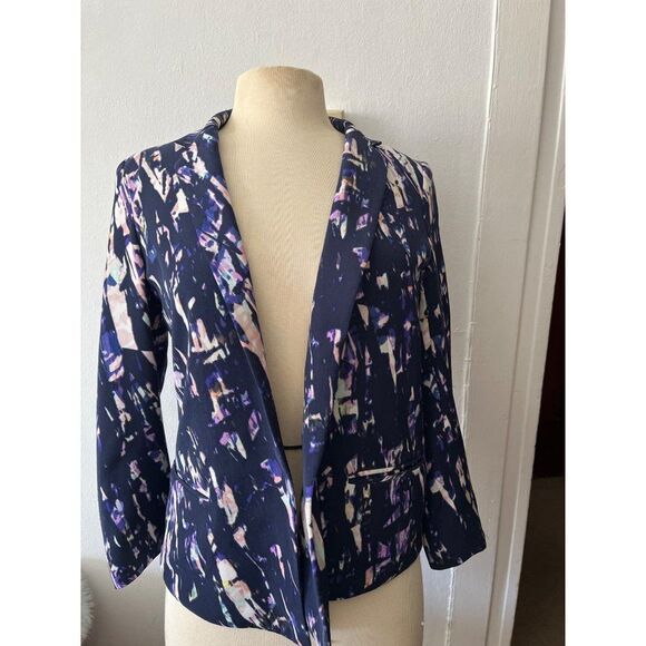 Club Monaco Jackets & Blazers - Club Monaco Purple Blue Abstract Watercolor Print Open Blazer Jacket Size 4